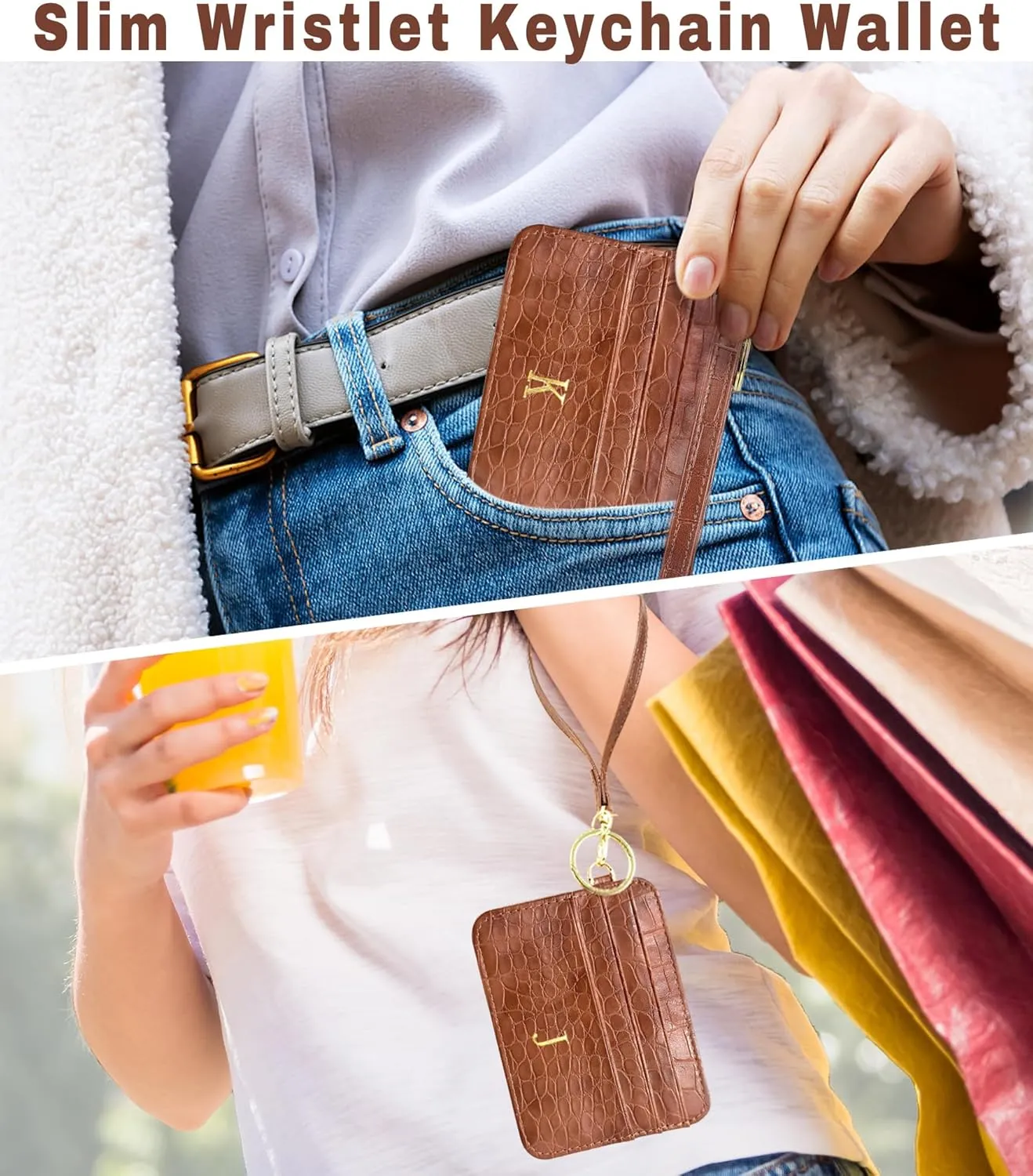 Janhavi Valentines Day Gift for Woman Initial Credit Card Holder for Women RFID Card Holder Wallet Travel Wallet Travel Daily Essentials Travel Must Haves for Woman-Brown A