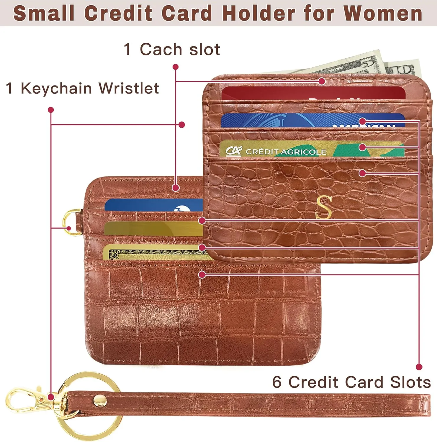 Janhavi Valentines Day Gift for Woman Initial Credit Card Holder for Women RFID Card Holder Wallet Travel Wallet Travel Daily Essentials Travel Must Haves for Woman-Brown A