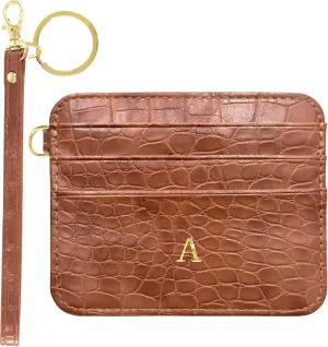 Janhavi Valentines Day Gift for Woman Initial Credit Card Holder for Women RFID Card Holder Wallet Travel Wallet Travel Daily Essentials Travel Must Haves for Woman-Brown A