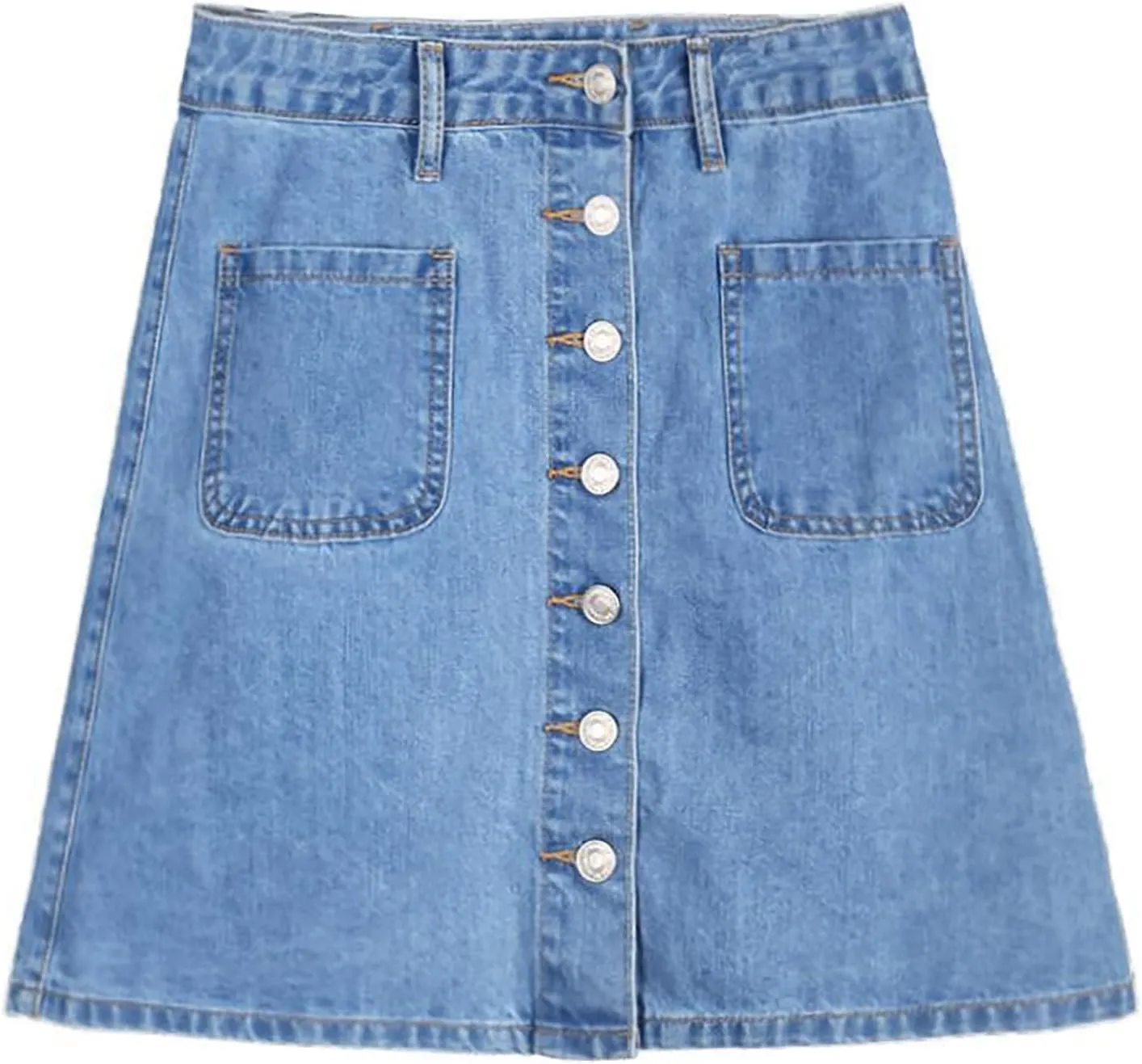 Jean Skirts for Women Denim High Waisted Trendy Stretchy Mini Button Front Short Pencil Skirt with Patch Pockets