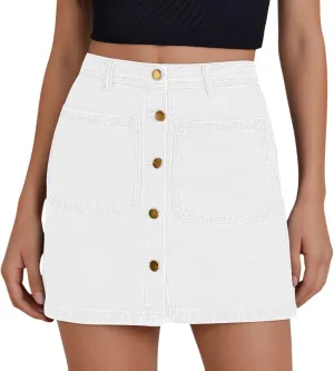 Jean Skirts for Women Denim High Waisted Trendy Stretchy Mini Button Front Short Pencil Skirt with Patch Pockets