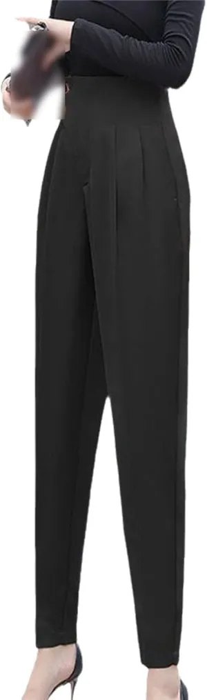 Kelsiop Solid Color Women's High Waist Harem Pants Spring and Autumn Office Workers Button Splicing Casual Cropped Pants