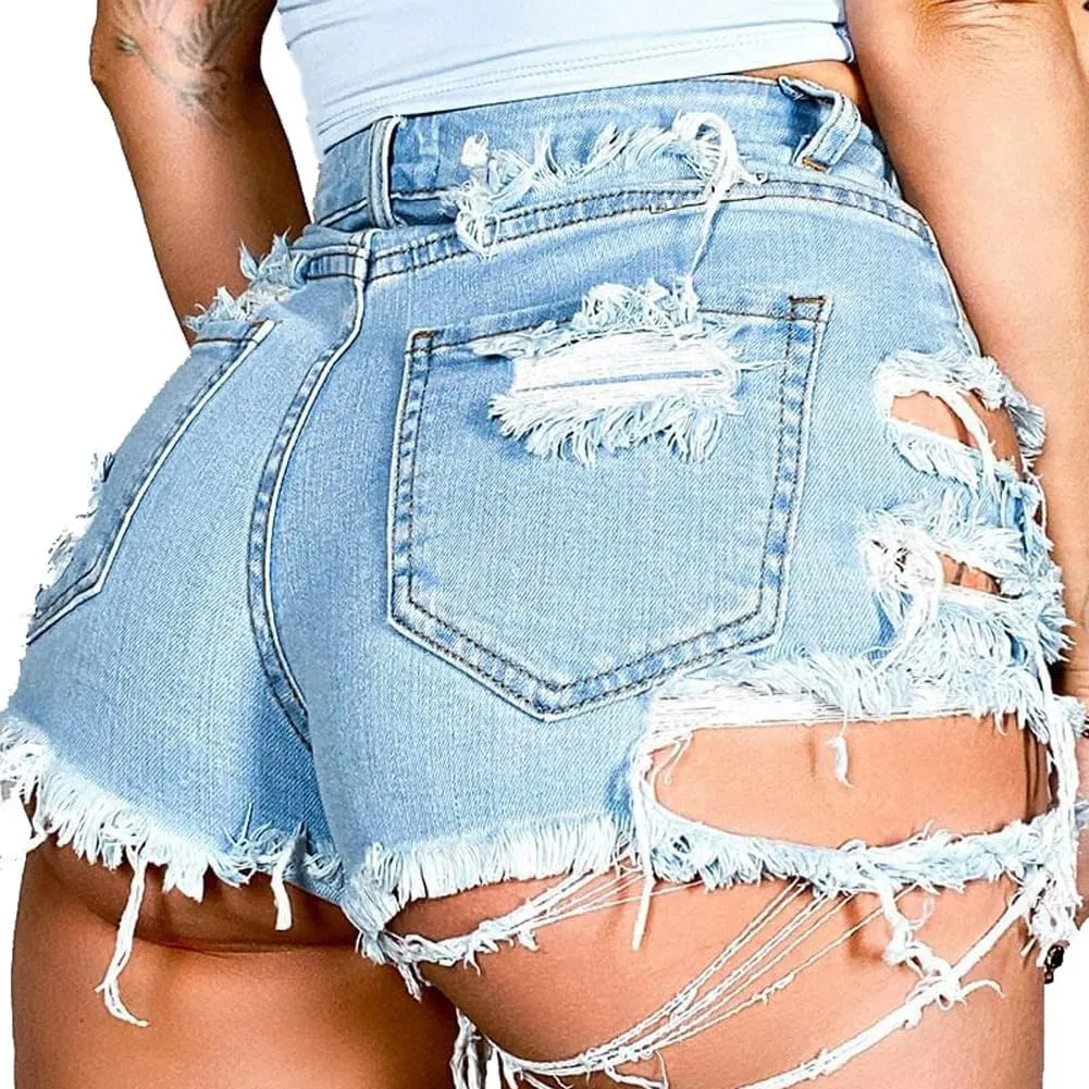 LAFOURAM Womens Ripped Jean Shorts High Waisted Denim Distressed Trendy Raw Sexy Hot Pants