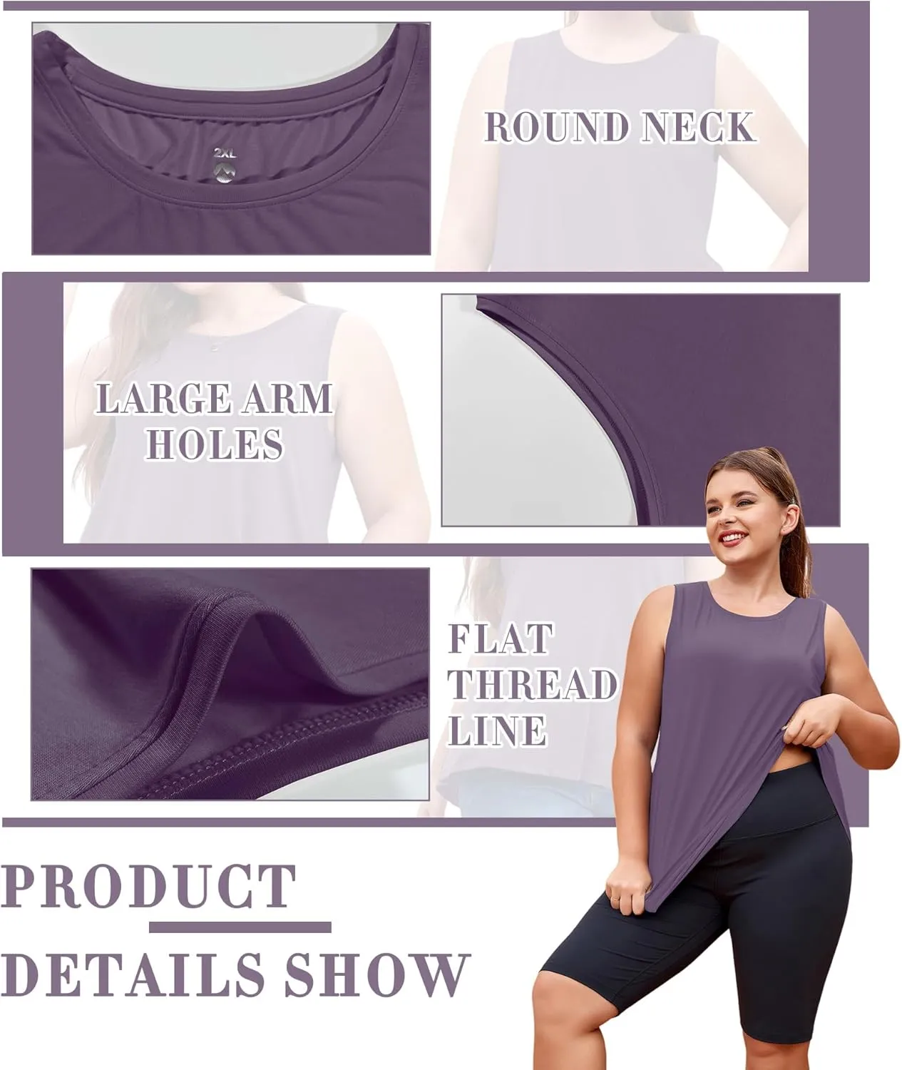 LALAGEN Plus Size Womens Workout Tank Tops Sleeveless Summer Loose Fit Flowy Yoga Athletic Running Shirts