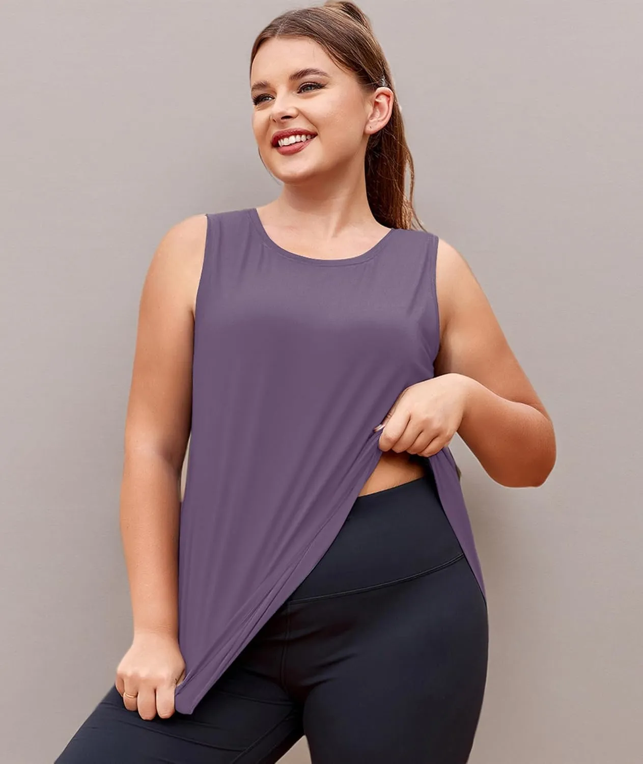 LALAGEN Plus Size Womens Workout Tank Tops Sleeveless Summer Loose Fit Flowy Yoga Athletic Running Shirts