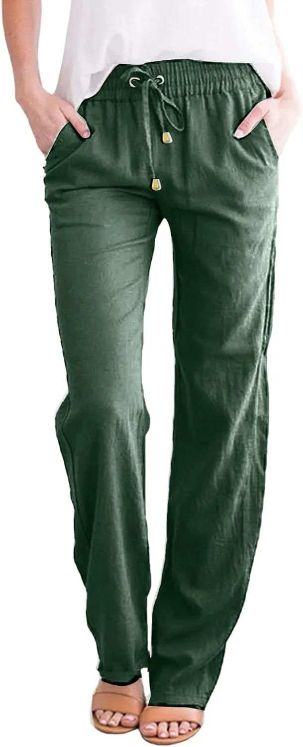 LCMTWX Flowy Pants for Women Solid Cotton and Pants with Pocket Long Pants with Pockets Pull On Pants for Women Womans