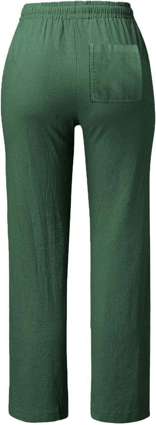 LCMTWX Flowy Pants for Women Solid Cotton and Pants with Pocket Long Pants with Pockets Pull On Pants for Women Womans