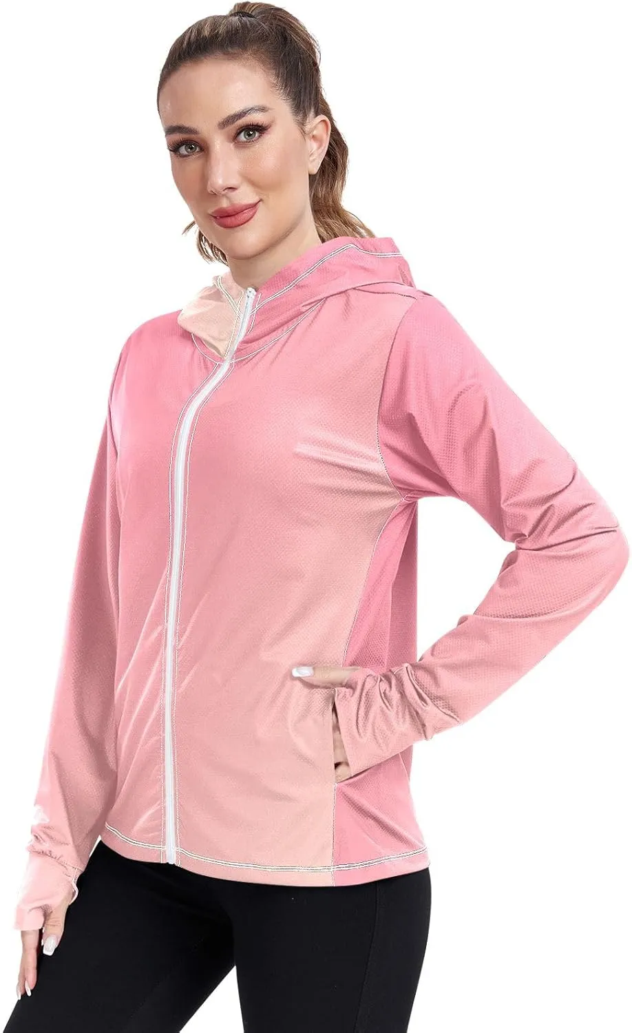 Light Glitter Womens Upf Hoodie Athletic Jacket with Thumb Holes Women's Hoodie Zip Front Rash Guard