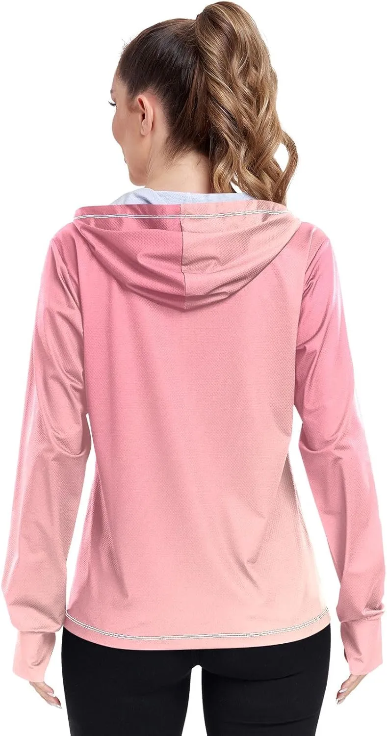 Light Glitter Womens Upf Hoodie Athletic Jacket with Thumb Holes Women's Hoodie Zip Front Rash Guard
