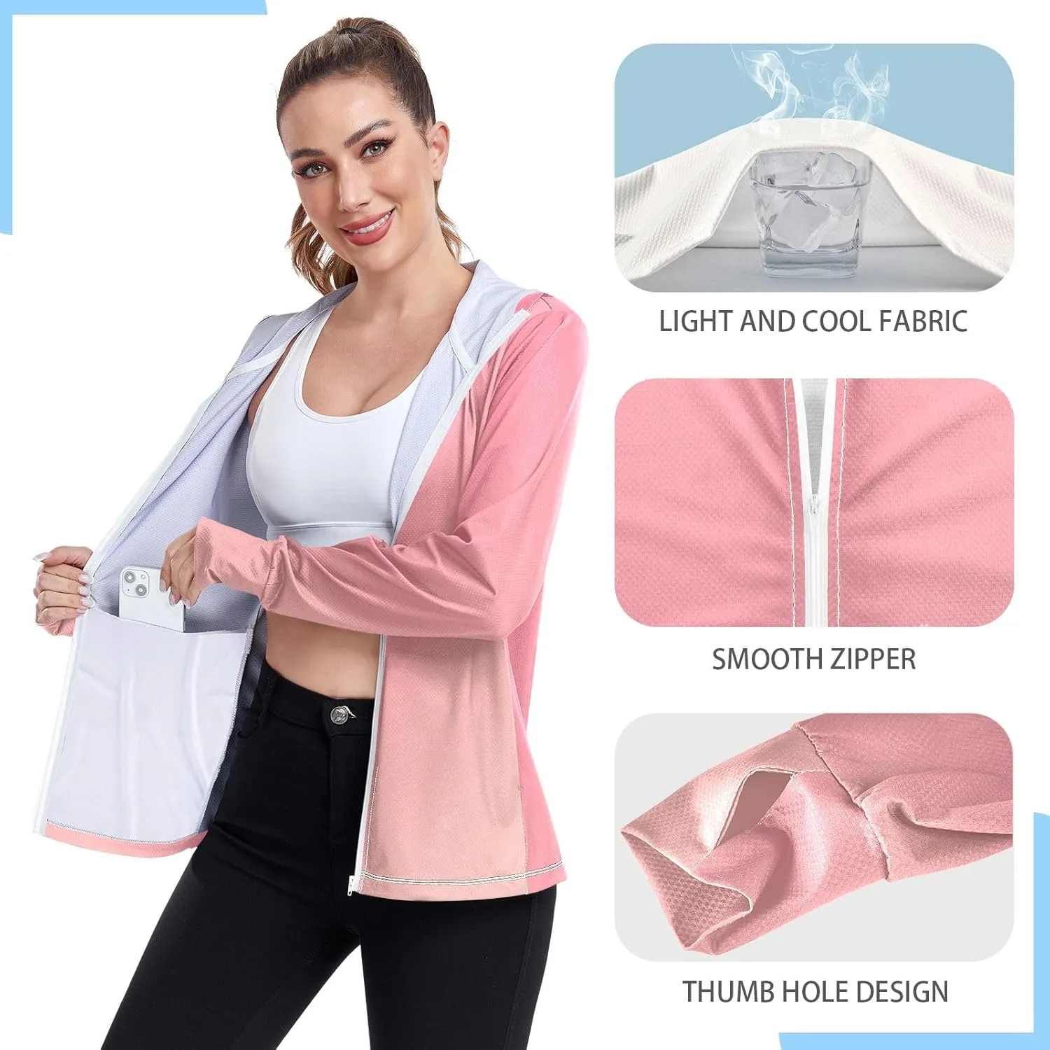 Light Glitter Womens Upf Hoodie Athletic Jacket with Thumb Holes Women's Hoodie Zip Front Rash Guard