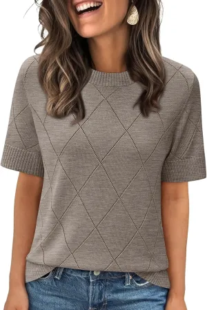LILLUSORY Womens Knit Hollowed Out Sweater Summer Lightweight Short Sleeve Wool Blend Tops
