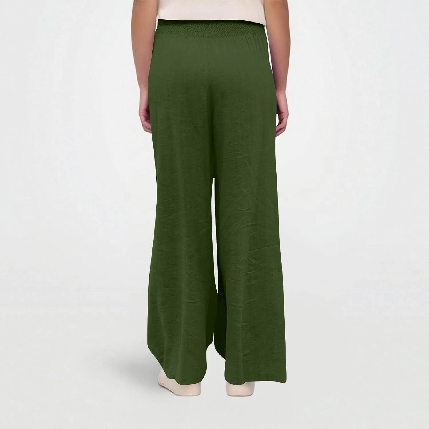 Linen Beach Pants Women Summer High Waist Palazzo Pants Smocked Wide Leg Pant Flowy Trousers with Pockets