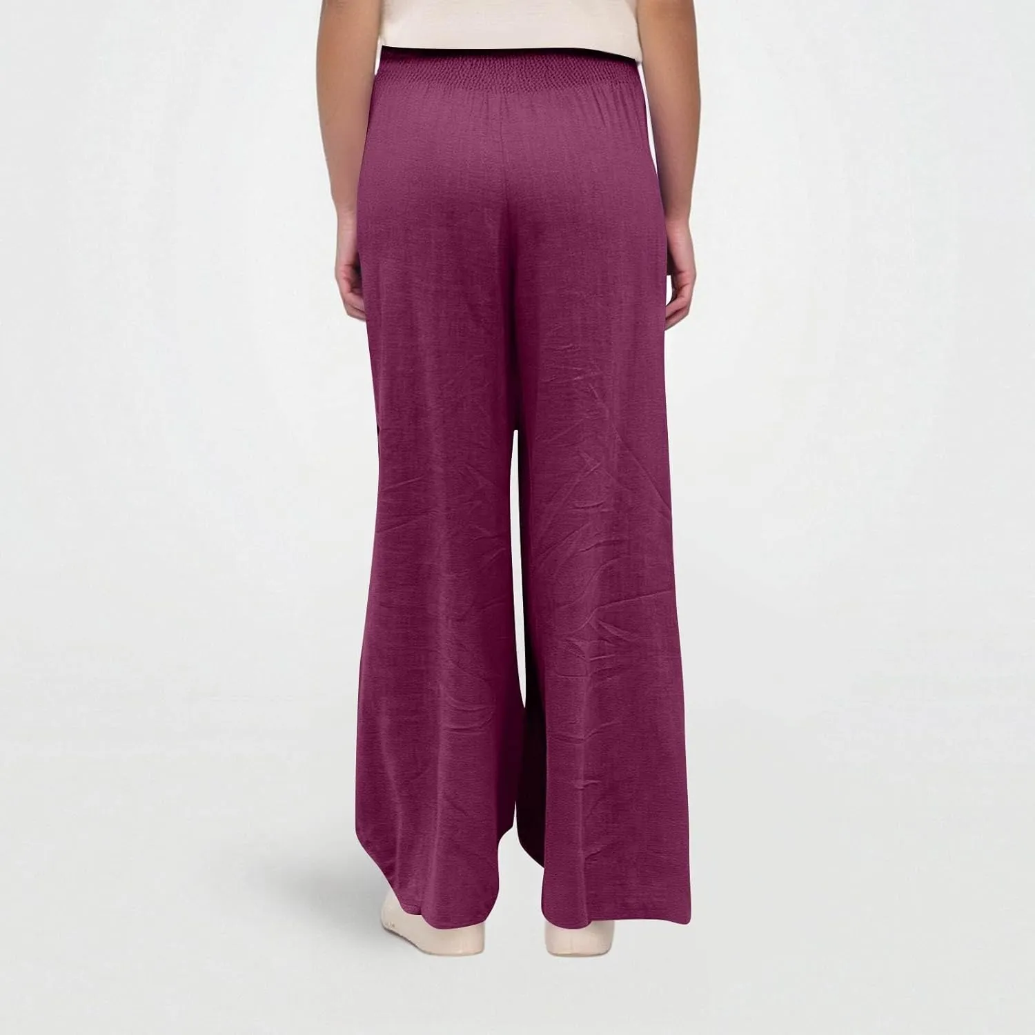 Linen Beach Pants Women Summer High Waist Palazzo Pants Smocked Wide Leg Pant Flowy Trousers with Pockets