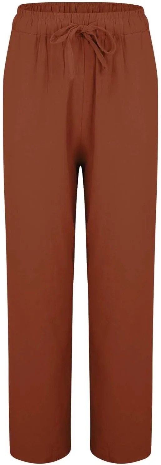 Linen Capri Pants Spring Summer Wide Leg Linen Trousers for Women Loose Pant Womens Summer