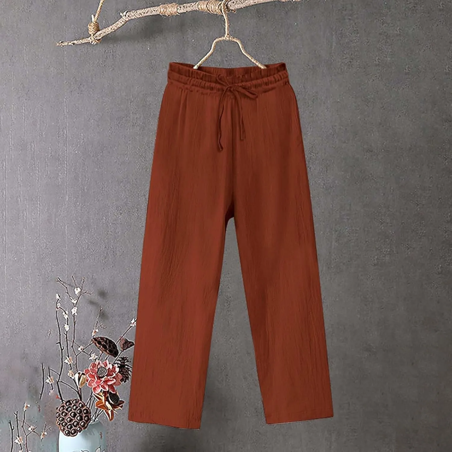 Linen Capri Pants Spring Summer Wide Leg Linen Trousers for Women Loose Pant Womens Summer