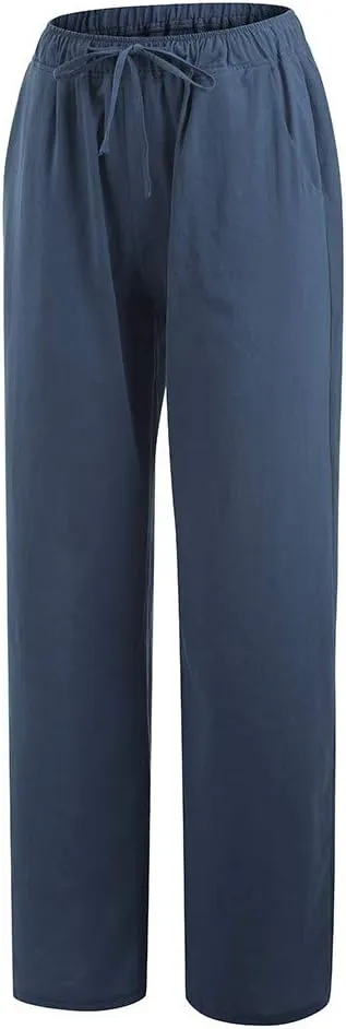 Linen Palazzo Pants for Women 2024 Casual Wide Leg Summer Lounge Pant Elastic Waist Drawstring Beach Vacation Trouser