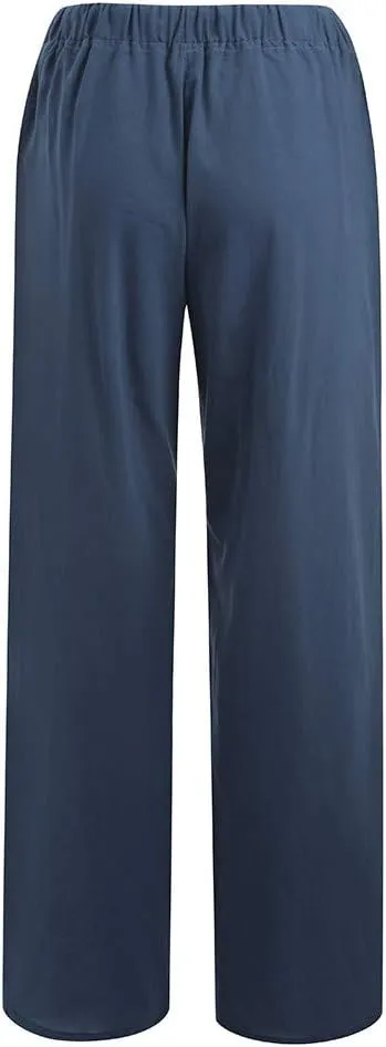 Linen Palazzo Pants for Women 2024 Casual Wide Leg Summer Lounge Pant Elastic Waist Drawstring Beach Vacation Trouser