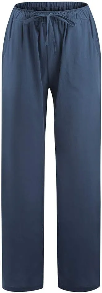Linen Palazzo Pants for Women 2024 Casual Wide Leg Summer Lounge Pant Elastic Waist Drawstring Beach Vacation Trouser