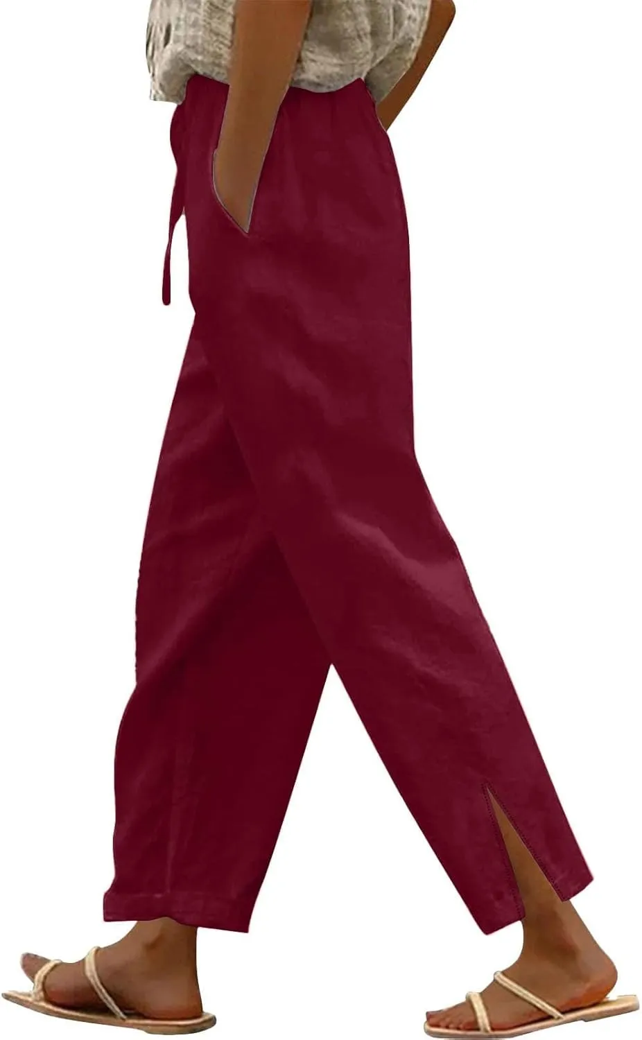 Linen Pants for Women 2025 Summer Casual Lightweight Drawstring Elastic Waist Pants Straight Leg Lounge Trousers