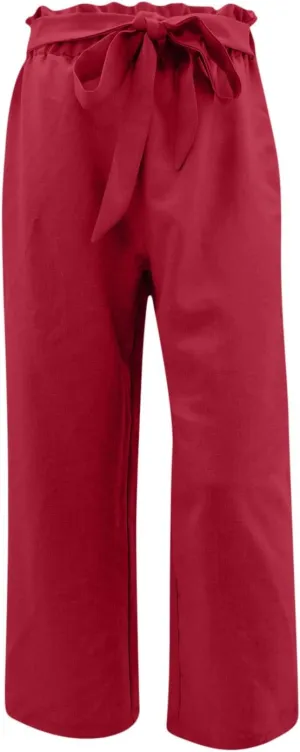 Linen Pants for Women 2025 Summer Elastic High Waist Wide Leg Trousers Casual Loose Flowy Lace up Beach Palazzo