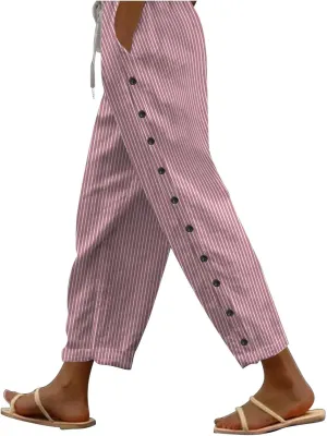 Linen Pants for Women, Casual Pants Peasant Straight Leg Linen Trendy Elastic