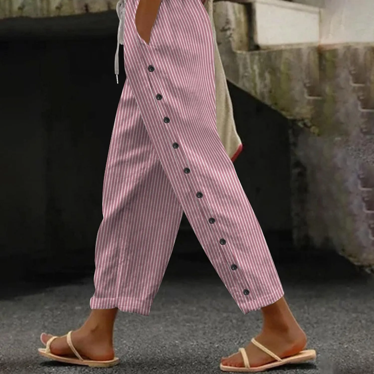Linen Pants for Women, Casual Pants Peasant Straight Leg Linen Trendy Elastic