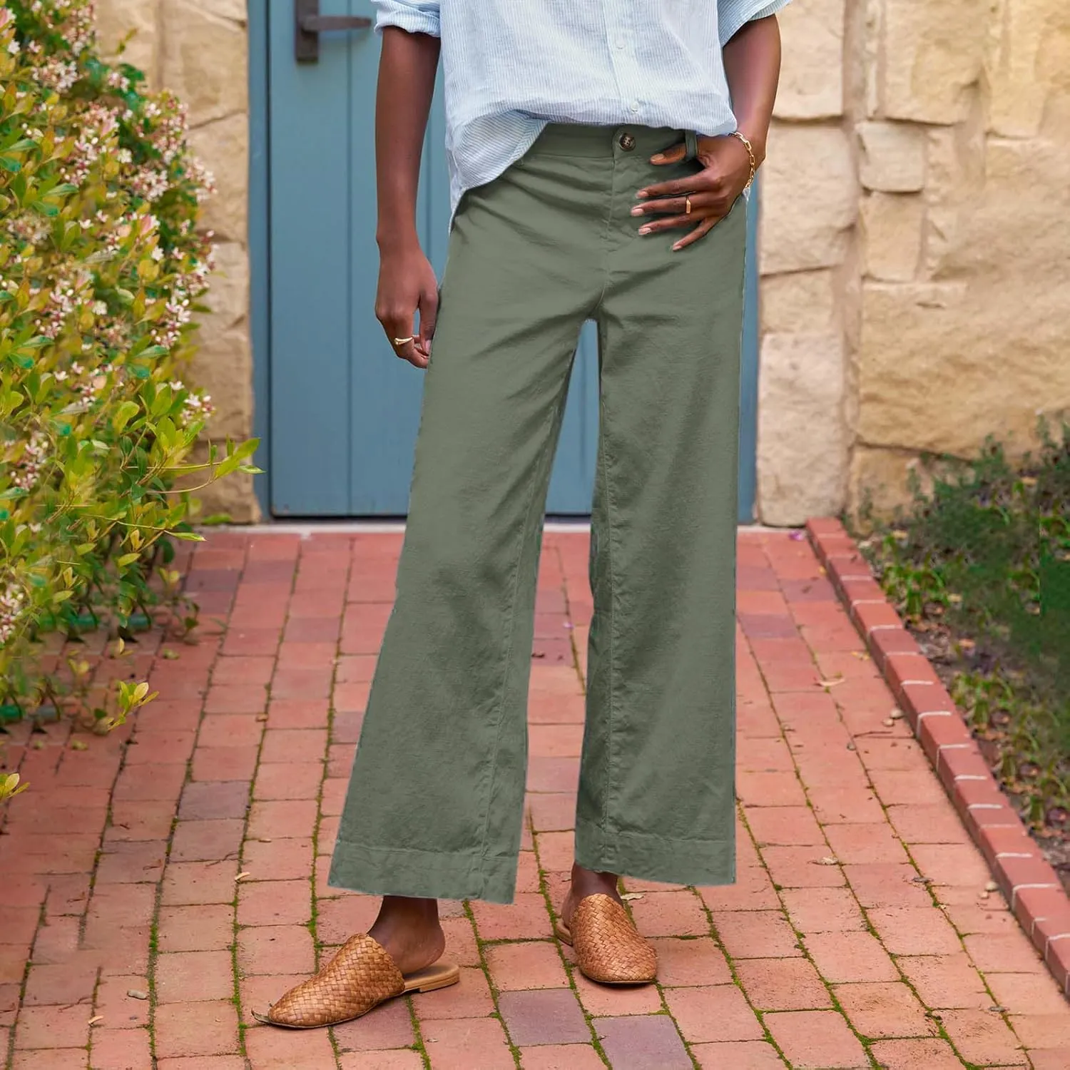 Linen Pants for Women, Linen Women's Straight Leg Casual Pants Peasant Summer