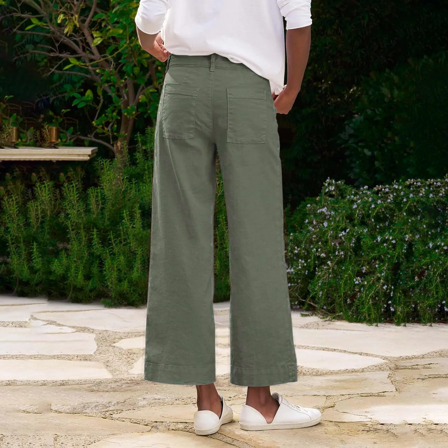 Linen Pants for Women, Linen Women's Straight Leg Casual Pants Peasant Summer