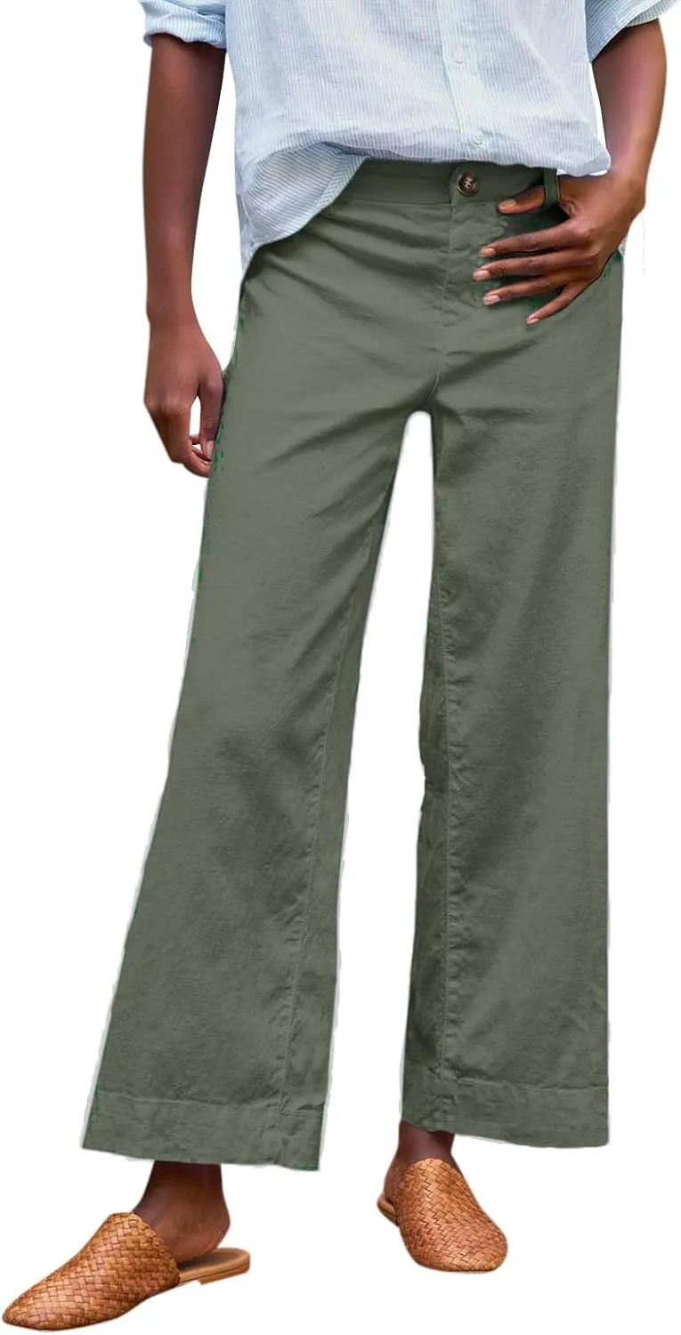 Linen Pants for Women, Linen Women's Straight Leg Casual Pants Peasant Summer