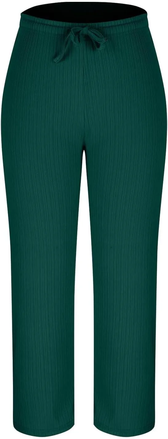 Linen Pants Women Wide Leg High Waist Adjustable Knot Summer Dressy Casual Drawstring Trousers Flowy Palazzo Pants