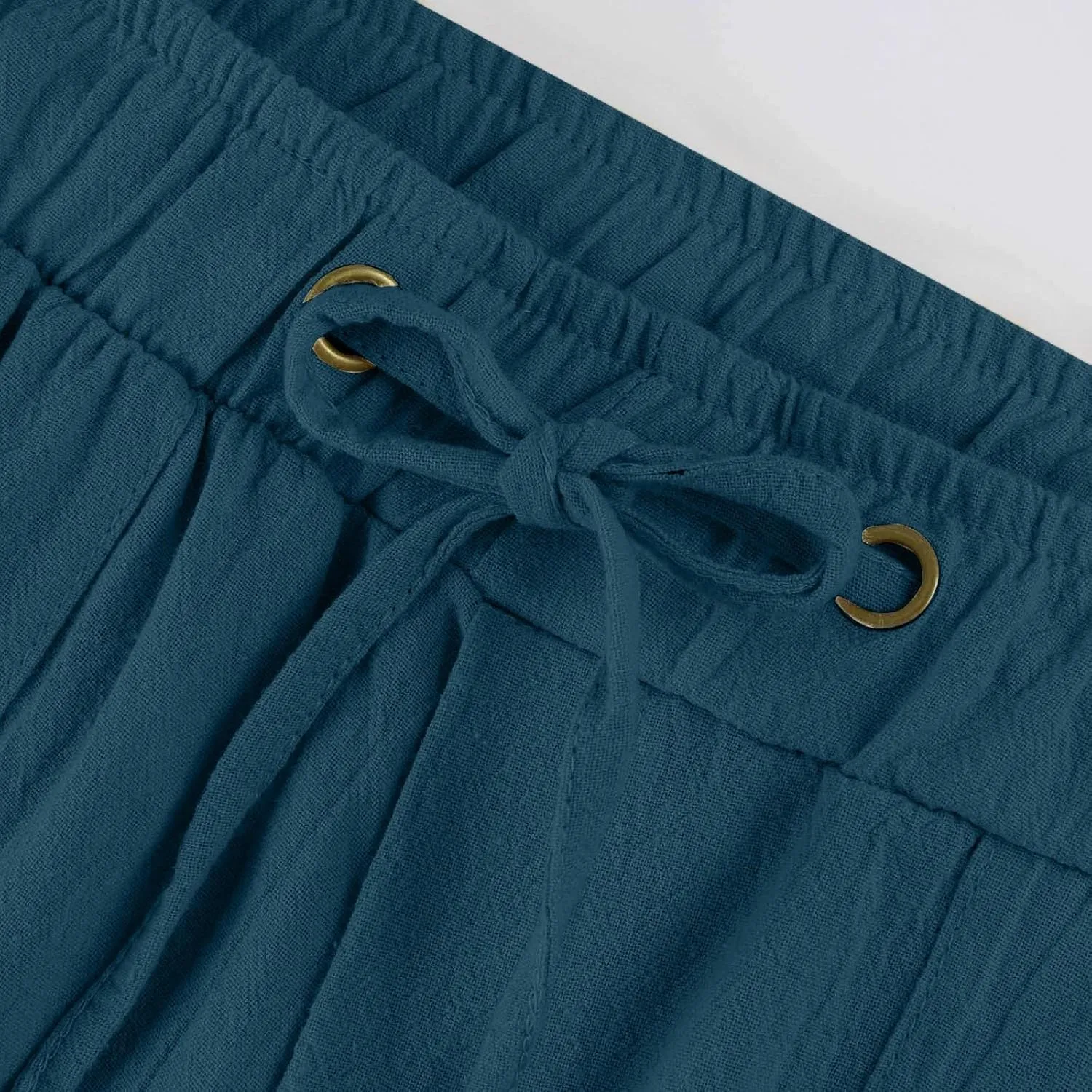 Linen Womens Pants Casual High Waisted Drawstring Casual Loose Summer Baggy Flowy Lounge Cropped Trousers with Pockets