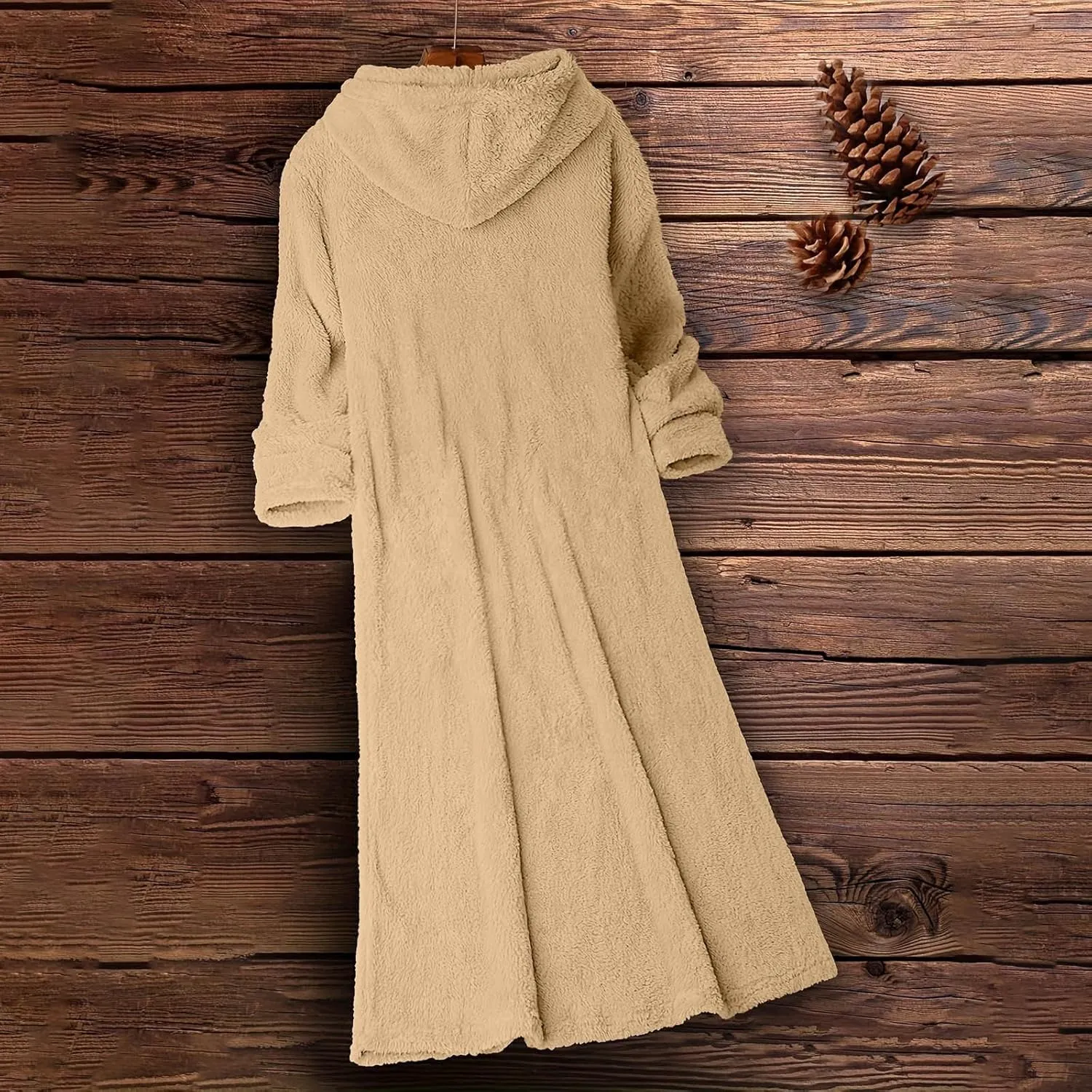 Long Sleeve Dress for Women 2024 Winter Warm Fluffy Fuzzy Hooded Dress Casual Plush Midi Dress Nightgown with Pockets