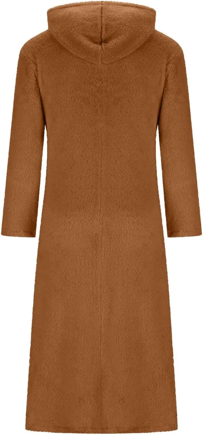Long Sleeve Dress for Women 2024 Winter Warm Fluffy Fuzzy Hooded Dress Casual Plush Midi Dress Nightgown with Pockets