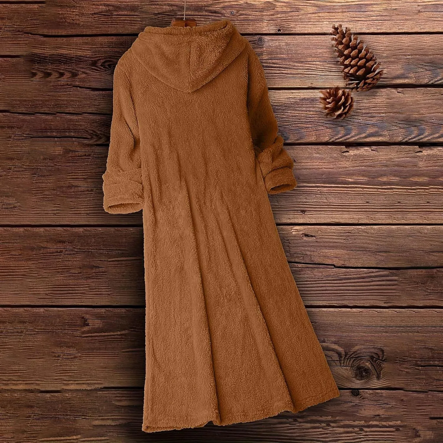 Long Sleeve Dress for Women 2024 Winter Warm Fluffy Fuzzy Hooded Dress Casual Plush Midi Dress Nightgown with Pockets