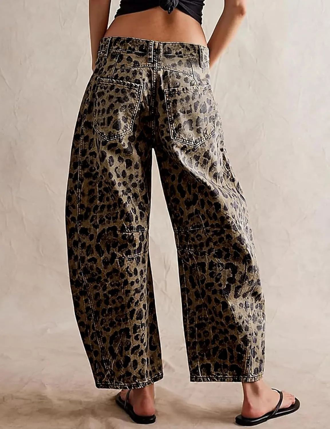 LONGBIDA Women's Mid Rise Barrel Jeans-Vintage Wide Leg Cropped Denim Pants,Y2K Baggy Boyfriend Style