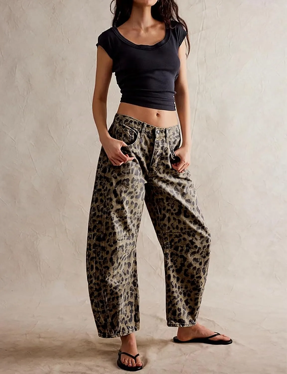 LONGBIDA Women's Mid Rise Barrel Jeans-Vintage Wide Leg Cropped Denim Pants,Y2K Baggy Boyfriend Style