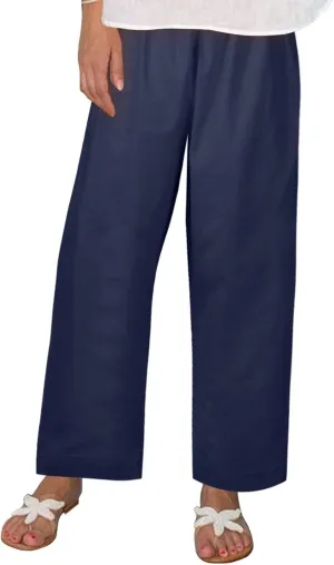 Loose Fit Linen Pants for Women 2024 Casual Summer Comfy Wide Leg Palazzo Pants Lounge Yoga Beach Pants with Pockets