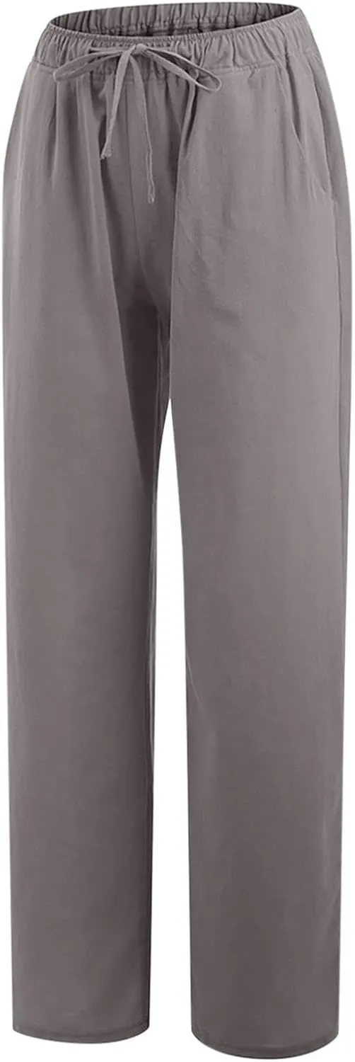 Loose Pants for Women Baggy Wide Leg Trouser Flowy Summer Linen Slacks Comfy Business Casual Pants with Pockets