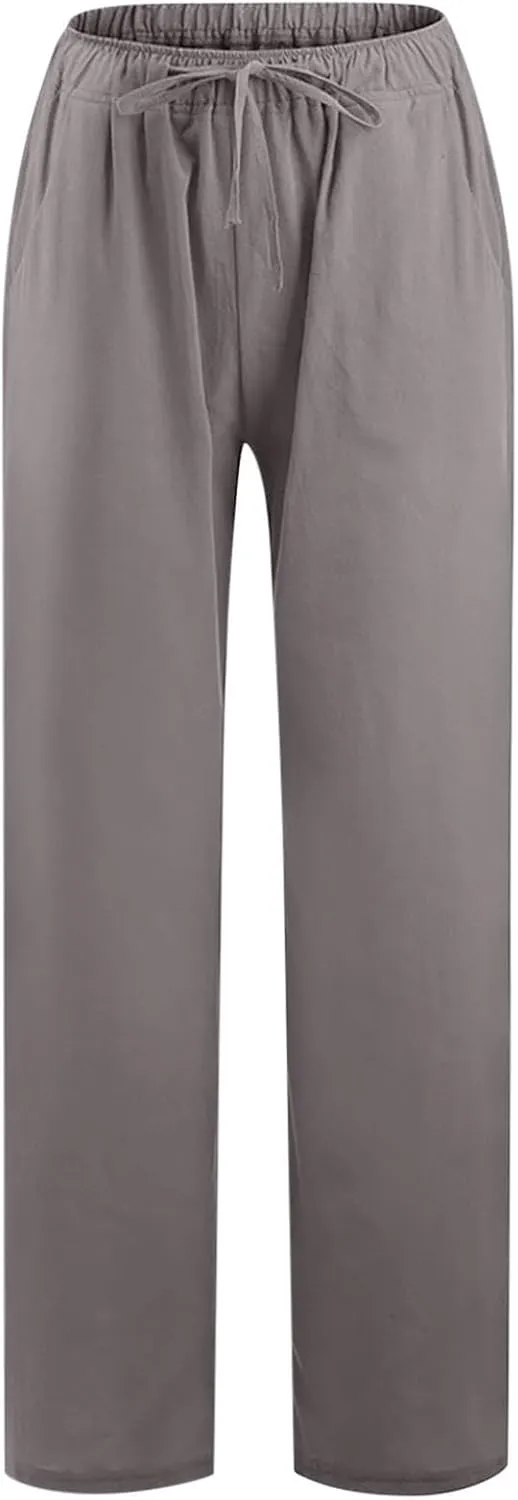 Loose Pants for Women Baggy Wide Leg Trouser Flowy Summer Linen Slacks Comfy Business Casual Pants with Pockets