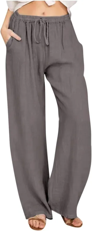 Loose Pants for Women Baggy Wide Leg Trouser Flowy Summer Linen Slacks Comfy Business Casual Pants with Pockets
