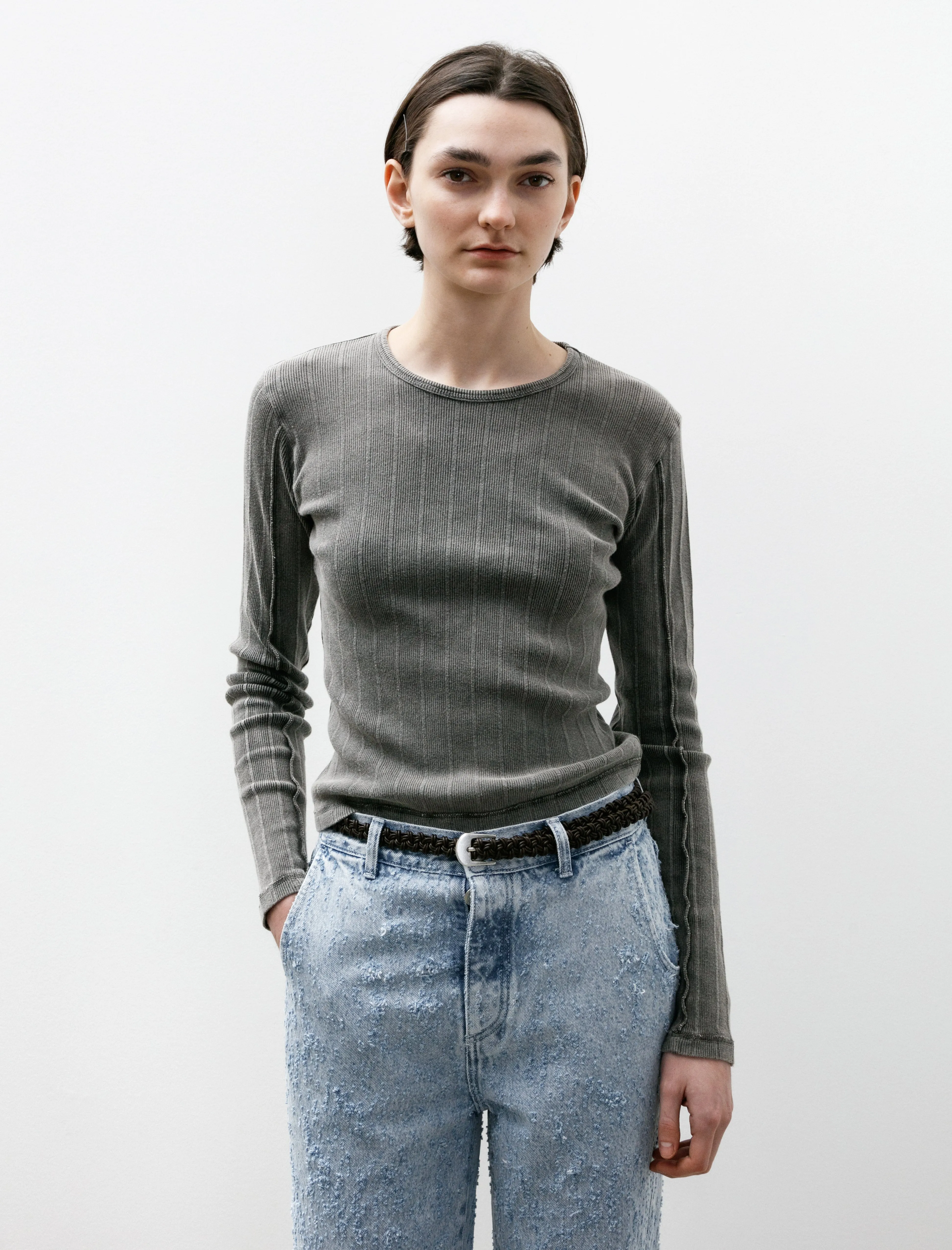 LS Rib Tee Washed Graphite W