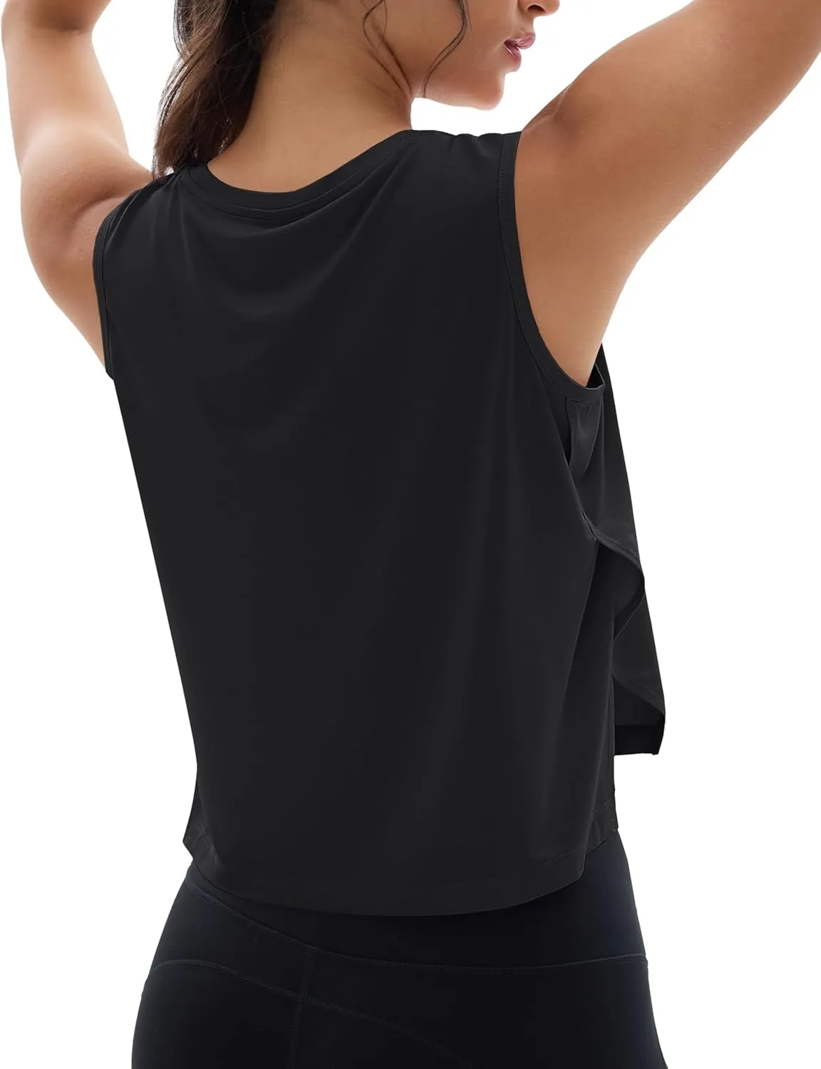 MAGCOMSEN Women's Crop Tank Tops Workout Sleeveless Shirts Loose Fit Gym Yoga Top with Side Slits