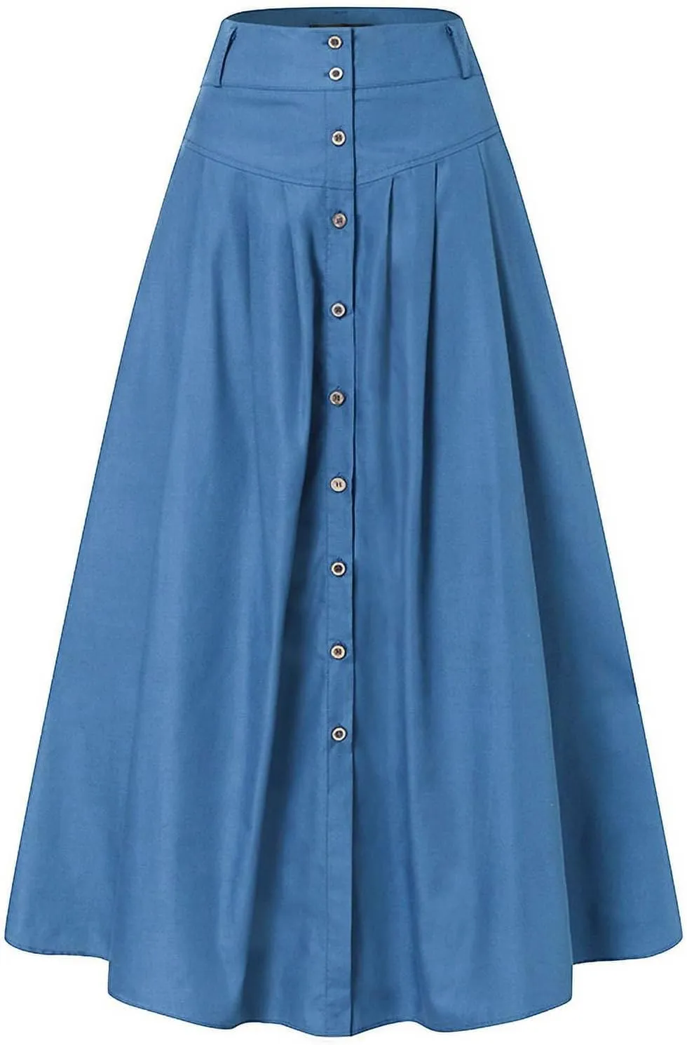 Maxi Skirts for Women 2025 Vintage Flared Pleated Flowy Skirt Button Front High Waisted Long Skirts with Pockets 