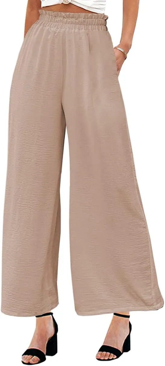 MAYFASEY Women's High Waist Wide Leg Long Palazzo Pants Casual Lounge Pants Flowy Trousers with Pockets