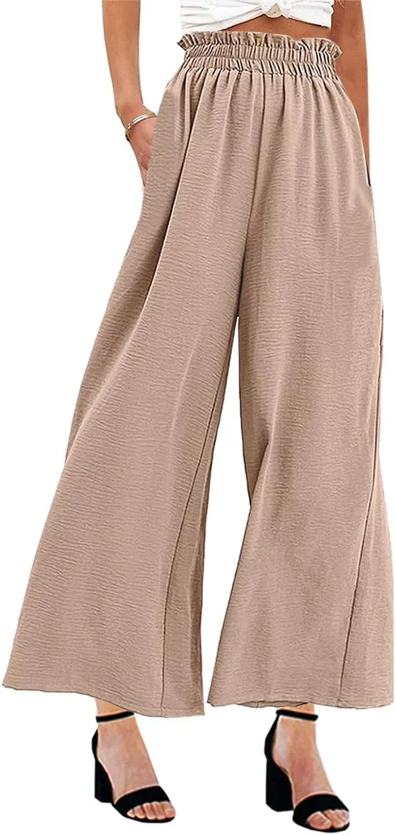 MAYFASEY Women's High Waist Wide Leg Long Palazzo Pants Casual Lounge Pants Flowy Trousers with Pockets