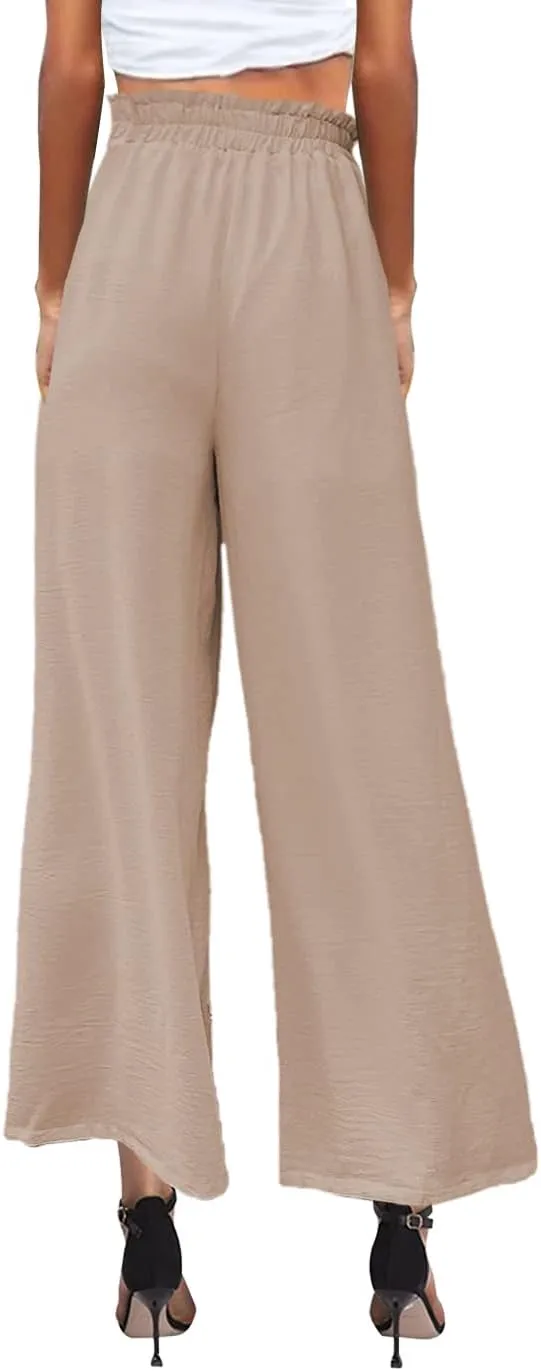MAYFASEY Women's High Waist Wide Leg Long Palazzo Pants Casual Lounge Pants Flowy Trousers with Pockets