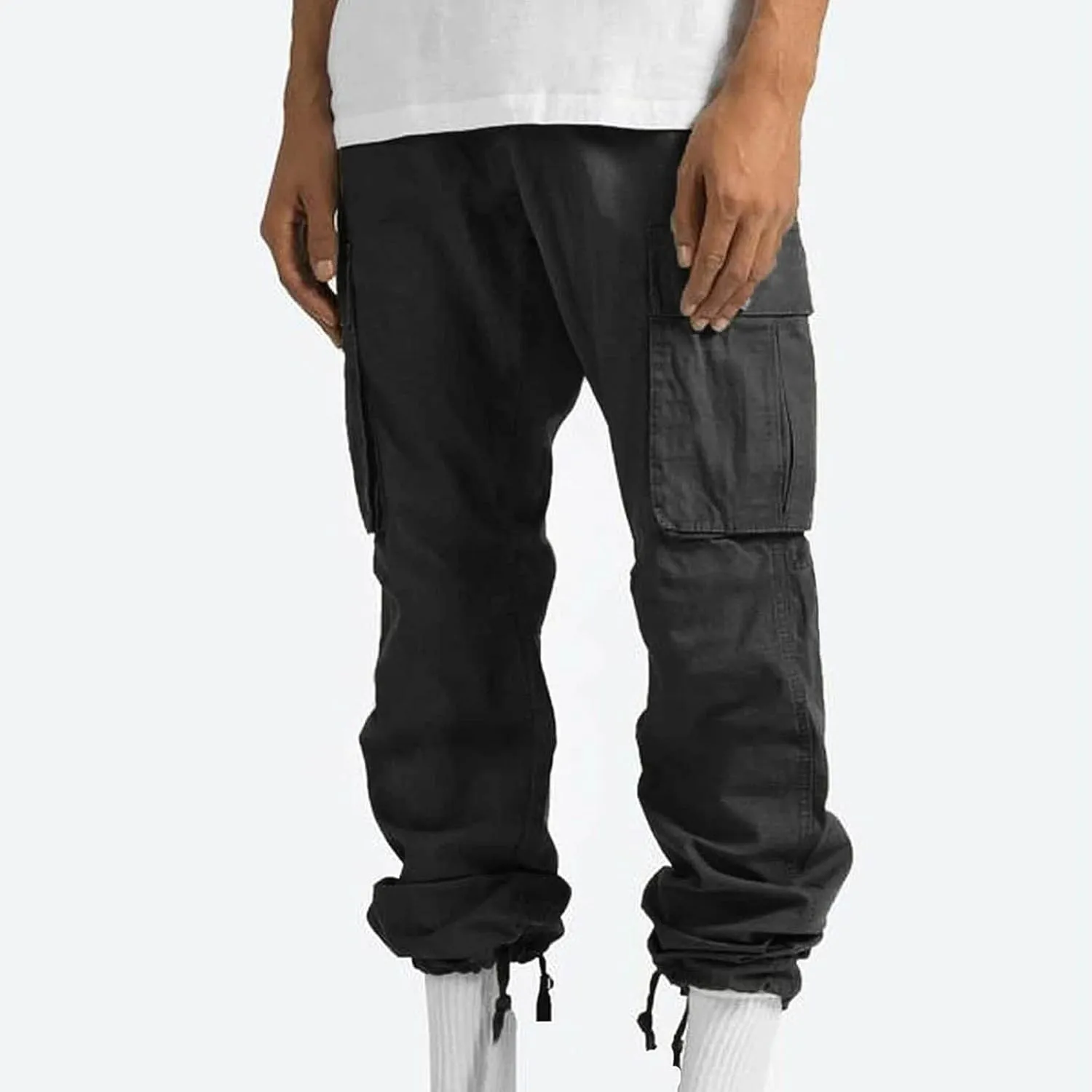 Men Cargo Sweatpants Loose Casual Work Pants Joggers Open Bottom Drawstring Cargos Athletic Cotton Straight Sweat Pant