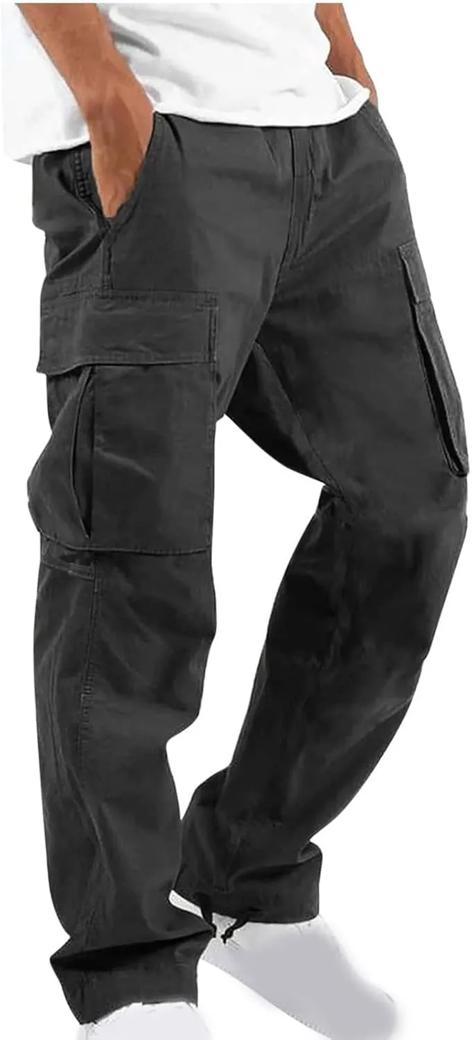Men Cargo Sweatpants Loose Casual Work Pants Joggers Open Bottom Drawstring Cargos Athletic Cotton Straight Sweat Pant