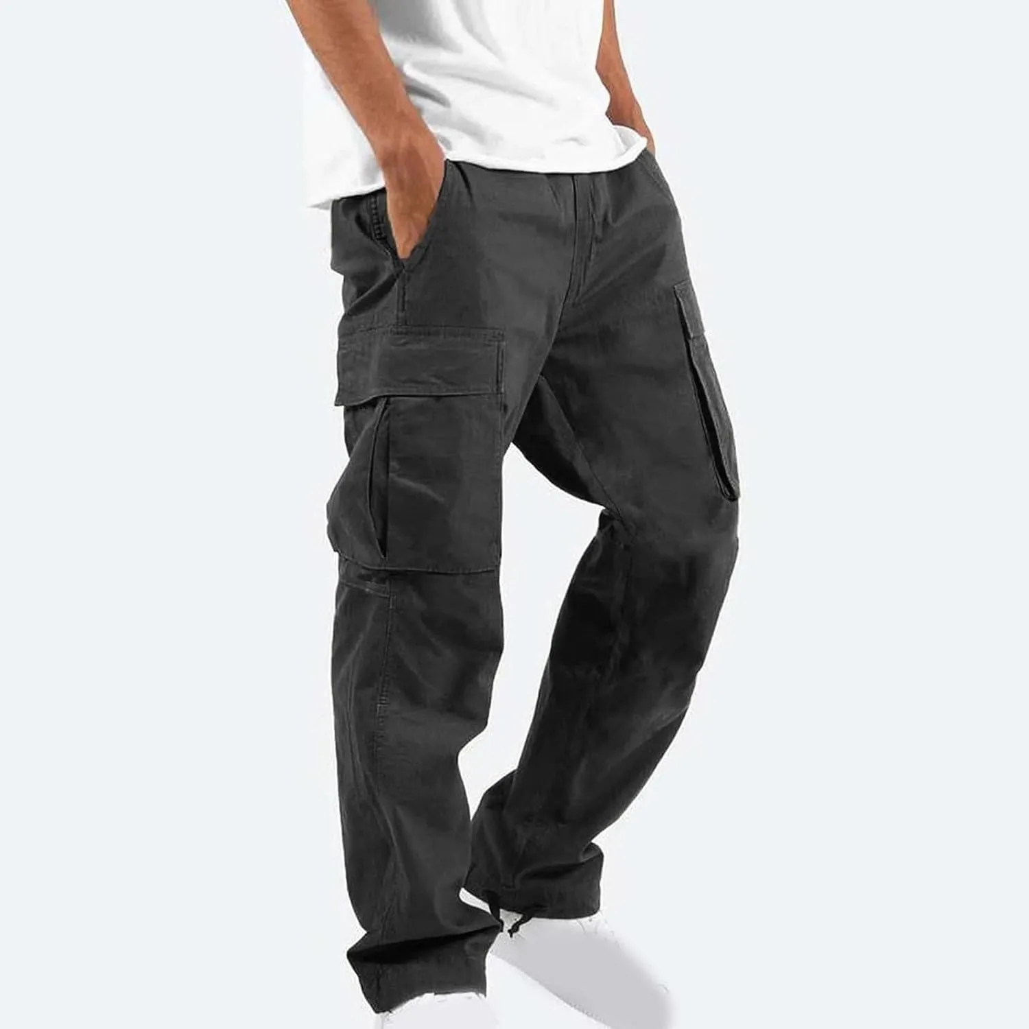 Men Cargo Sweatpants Loose Casual Work Pants Joggers Open Bottom Drawstring Cargos Athletic Cotton Straight Sweat Pant