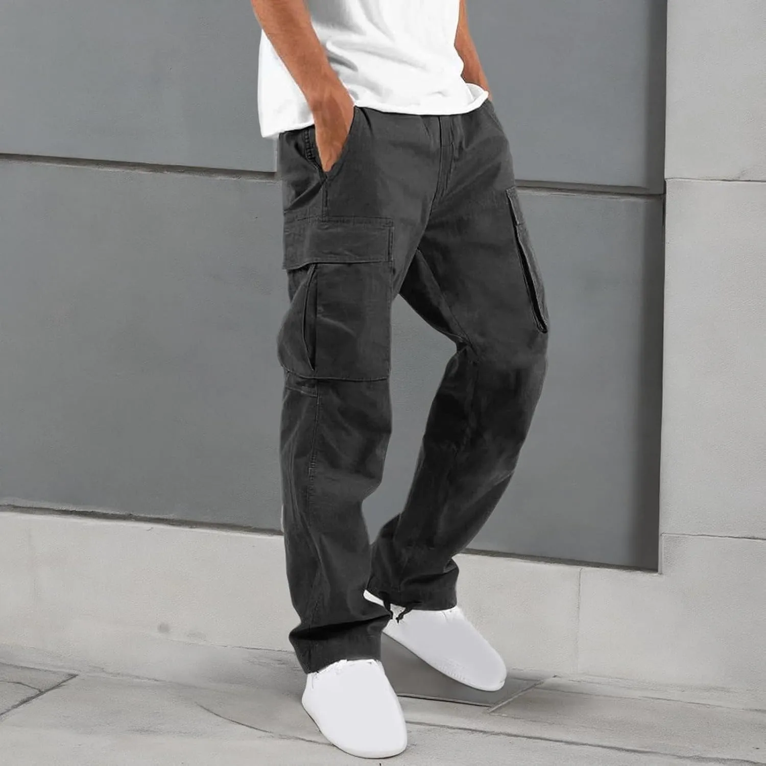Men Cargo Sweatpants Loose Casual Work Pants Joggers Open Bottom Drawstring Cargos Athletic Cotton Straight Sweat Pant